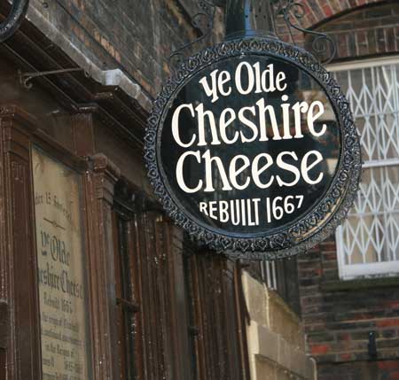 The pub sign of Ye Olde Cheshire Cheese.