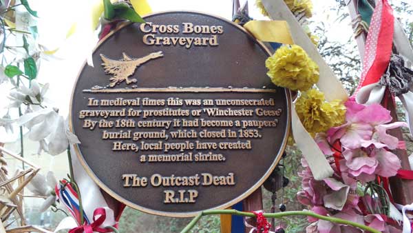 The sign for the Crossbones burial ground.