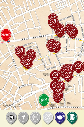 A map from the Dickens Walk app.