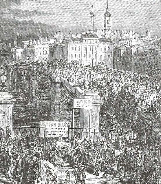 London Bridge in Dickens day.