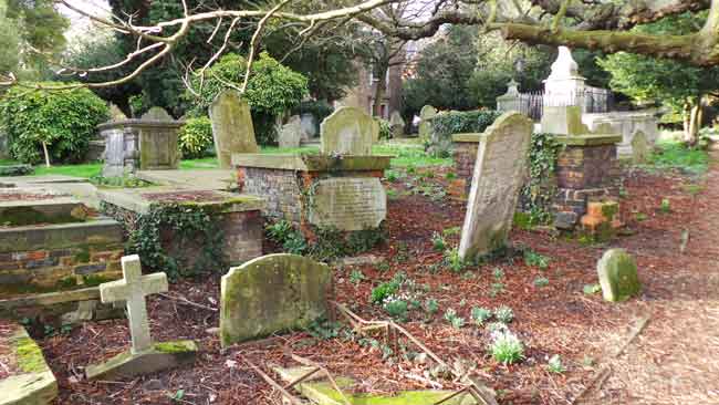 Tombs and gravestones in St John's churchyard, Hampstead.
