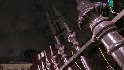 The railings and church tower of St Michael's.