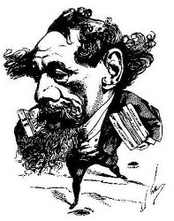 A picture of Charles Dickens Walking and carrying books.