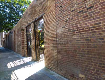 The surviving wall of the Marshalsea Prison which had Dickensian associations.