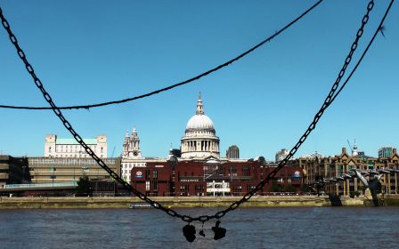 St Paul's Cathedral seen across the River Thames from the south bank.